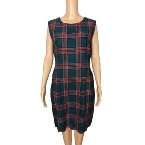 Kiel James Patrick Green Tartan Print Wool Blend Sheath Dress 12